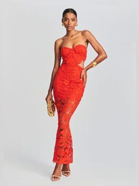 NWT Amable by Mable Red lacy style dress with side cut outs size L